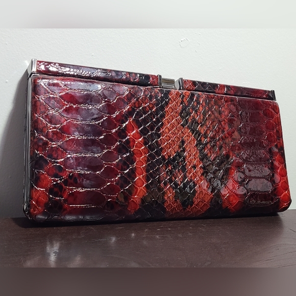 Authentic Danier Red Wine Snake Clutch / Purse - Picture 2 of 16